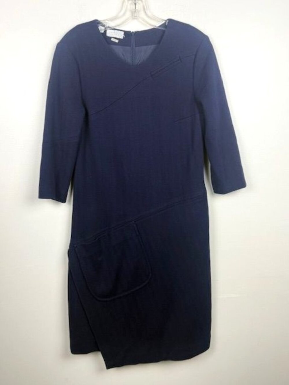 Carlisle New York Women's Navy Herringbone 3/4 Sleeve Structured Dress Size 8